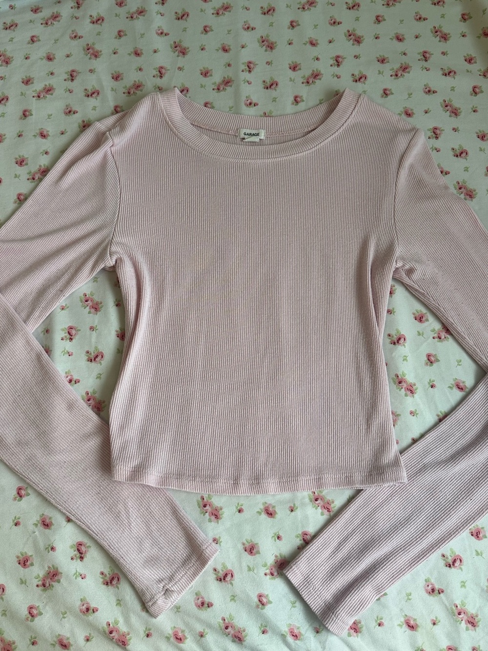 Garage Pale Pink Ribbed Long-Sleeve Tee